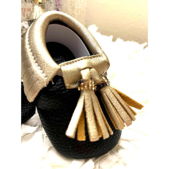 Kids/Baby Fringe Leather Soft Shoes Moccasins 0-6M - Picture 2 of 6